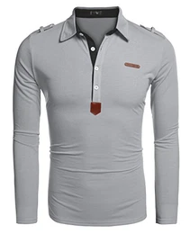 Herren Poloshirt elegante Langarmshirts regular fit Langarmpolo für Männer,Grau,M