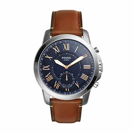 Herren Hybrid Smartwatch Q Grant - Leder - Analoge Herrenuhr im klassischen Vintage Stil mit Smartfunktionen/Für Android & iOS