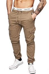 Indicode Herren Levi Cargo Cargo Hose Freizeithose Militär Army Chino Feldhose Outdoorhose Rangerhose Stoffhose Leinenhose, White Pepper, M