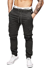 Indicode Herren Levi Cargo Cargo Hose Freizeithose Militär Army Chino Feldhose Outdoorhose Rangerhose Stoffhose Leinenhose, Raven, M
