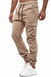 Herren Cargo Chino Regular Fit Jogger Cargo harrem Chino Jeans Hose 16610, M, Beige