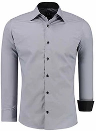 J''''S FASHION Herren-Hemd - Vergleichssieger 2019* - Slim-Fit - Langarm-Hemd - Bügelleicht - EU Größen: S bis 6XL - Grau M