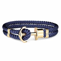 Anker Armband Herren und Damen PHREP - Anker Armband Nylon (Marineblau), Segeltau Armband für Männer und Frauen mit Anker Schmuck aus IP-Edelstahl (Gold)