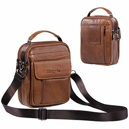 Schultertaschen Herren, Kleine Umhängetasche Männer Business-Tasche Messenger Bag Handgelenktasche Handytasche Gürteltasche Reisetasche mit Gürtel Schleife + Schlüsselanhänger (Braun)