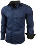 Baxboy Herren-Hemd Slim-Fit Bügelleicht Langarm R-44 Marine (R-44)