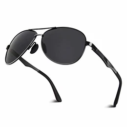 Polarisierte UV400 Schutz Prämie Al MG Metall Rahmen Pilot Sonnenbrille Pilotenbrille Für Herren GA61, 1 Black Grey,
