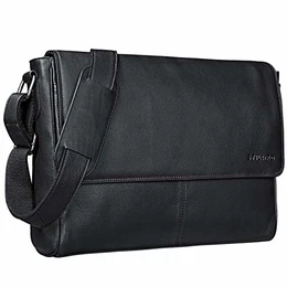 ''''Oskar'''' Umhängetasche Laptoptasche 15 Zoll aus echtem Leder Messenger Bag Business Vintage Look, Farbe:schwarz