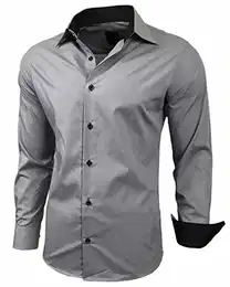 Herren-Hemd Slim-Fit Bügelleicht Für Anzug, Business, Hochzeit, Freizeit - Langarm Hemden für Männer Langarmhemd R-44, Größe:M, Farbe:Grau