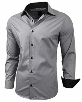 Baxboy Herren-Hemd Slim-Fit Bügelleicht Langarm R-44 Grau (R-44)