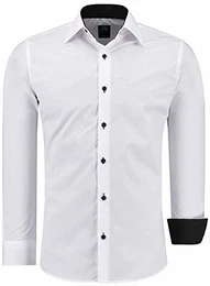 J''S FASHION Herren-Hemd - Vergleichssieger 2019* - Slim-Fit - Langarm-Hemd - Bügelleicht - EU Größen: S bis 6XL - Weiß mit Kontrast L