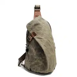 Wasserdicht Schulterrucksack aus Canvas Vintage Unisex Herren Klein Sling Rucksack Schultertasche Umhängetasche Outdoor Sport Freizeit (Grün)