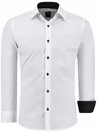 J''S FASHION Herren-Hemd - Vergleichssieger 2019* - Slim-Fit - Langarm-Hemd - Bügelleicht - EU Größen: S bis 6XL - Weiß mit Kontrast M