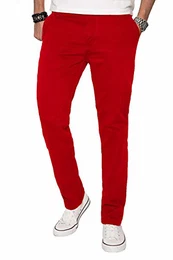 A. Salvarini Herren Designer Chino Stoff Hose Chinohose Regular Fit AS016 AS-016-Rot-W32-L32