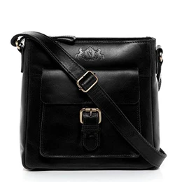 Schultertasche echt Leder Yale klein Handtasche Schultergurt Umhängetasche Ledertasche Damen schwarz