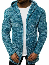 OZONEE Herren Pullover Lange Strickjacke Kapuzenpullover Strickpullover Arbeitspullover Sweater Sweatshirt (3501) Blau