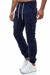 Herren Cargo Chino Regular Fit Jogger Cargo harrem Chino Jeans Hose 16610, M, Navyblau