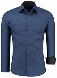 J''S FASHION Herren-Hemd - Vergleichssieger 2019* - Slim-Fit - Langarm-Hemd - Bügelleicht - EU Größen: S bis 6XL - Navyblau M
