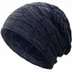 Compagno warm gefütterte Beanie Wintermütze Flechtmuster unifarben oder meliert Einheitsgröße Mütze, Farbe:Marineblau meliert