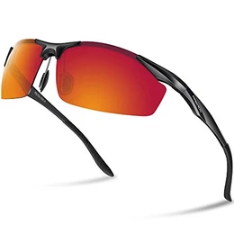 PAERDE Herren Sportbrille Polarisierte Sonnenbrille Fahrerbrille 2206,Schwarz-Rot