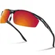 PAERDE Herren Sportbrille Polarisierte Sonnenbrille Fahrerbrille 2206,Schwarz-Rot