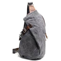 Wasserdicht Schulterrucksack aus Canvas Vintage Unisex Herren Klein Sling Rucksack Schultertasche Umhängetasche Outdoor Sport Freizeit (Grau)