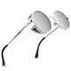 CGID Retro Sonnenbrille im Steampunk Stil runde Metallrahmen Polarisiert Brille Herren Damen Silber Rahmen Silber Gläser Verspiegelt, CAT3, CE, E71