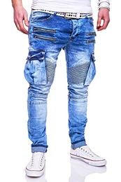 MT Styles Zipper Biker Jeans Slim Fit Hose RJ-3196-2 [Hellblau, W33/L32]