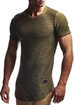 Leif Nelson Herren Sommer T-Shirt Rundhals-Ausschnitt Slim Fit Crew Neck Hoodie-Sweatshirt LN6324 Khaki (LN6324)