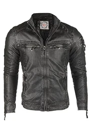 Herren Kunstlederjacke Bikerjacke CM124-BLACK