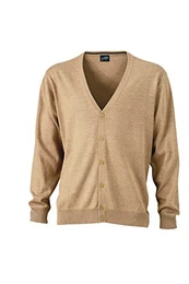 Herren V-Neck Cardigan Strickjacke, Beige (Camel), Large