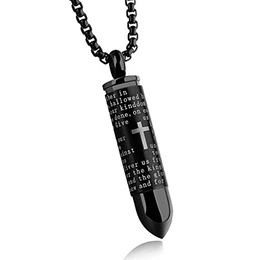 bigsoho Edelstahl Halskette Kreuz Patrone Hülle Herren Anhänger mit 55cm Kette - Farbe Schwarz