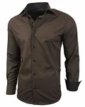 Baxboy Herren-Hemd Slim-Fit Bügelleicht Langarm R-44 Braun (R-44)