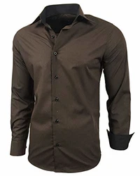 Baxboy Herren-Hemd Slim-Fit Bügelleicht Langarm R-44 Braun (R-44)