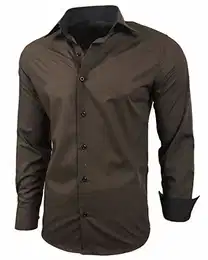 Herren-Hemd Slim-Fit Bügelleicht Für Anzug, Business, Hochzeit, Freizeit - Langarm Hemden für Männer Langarmhemd R-44, Farbe:Braun, Größe:M