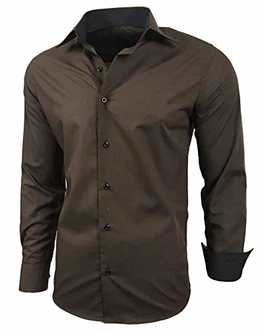 Baxboy Herren-Hemd Slim-Fit Bügelleicht Langarm R-44 Braun (R-44)