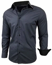 Herren-Hemd Slim-Fit Bügelleicht Für Anzug, Business, Hochzeit, Freizeit - Langarm Hemden für Männer Langarmhemd R-44, Farbe:Anthrazit, Größe:M
