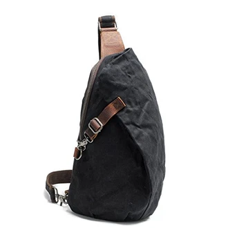 Neuleben Wasserdicht Schulterrucksack aus Canvas Vintage Unisex Herren Klein Sling Rucksack Schultertasche Umhängetasche Outdoor Sport Freizeit Schwarz