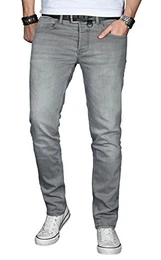 A. Salvarini Designer Herren Jeans Hose Basic Stretch Jeanshose Regular Slim [AS029 - Hellgrau - W32 L30]