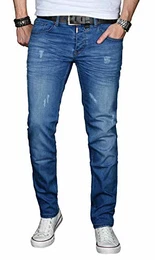 A. Salvarini Designer Herren Jeans Hose Basic Stretch Jeanshose Regular Slim [AS033 - Blau - Used - W30 L32]