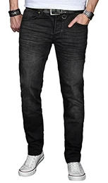 A. Salvarini Designer Herren Jeans Hose Basic Stretch Jeanshose Regular Slim [AS027 - Schwarz - Washed - W32 L32]