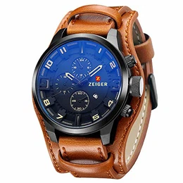 Herren Uhr Analog Quarz Leder Armbanduhr Braun Schwarz Herrenuhr mit Datum Funktion (Braun)