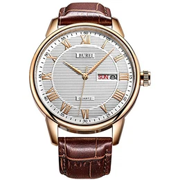 Herren Armbanduhr Analog Wasserdicht Uhr Männer Quarz Armbanduhr Römische Ziffern Herrenuhr Klassisch Lederarmband Kalender