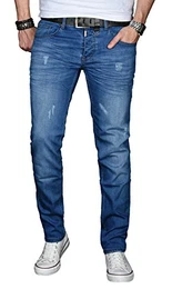 A. Salvarini Designer Herren Jeans Hose Basic Stretch Jeanshose Regular Slim [AS033 - Blau - Used - W33 L32]