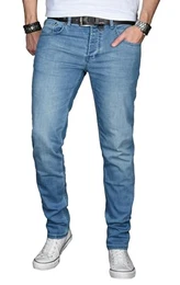 A. Salvarini Designer Herren Jeans Hose Basic Stretch Jeanshose Regular Slim [AS026 - Hellblau - W32 L32]