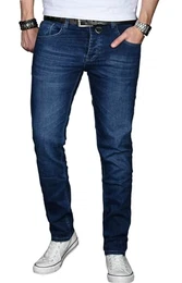 Herren Slim Fit Jeans Hose Denim Stretch-Jeans Jeanshose Washed [AS025 - Dunkelblau - W32 L32]