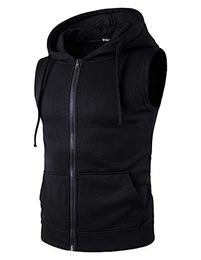 YCHENG Herren Sport Freizeit Kapuzensweatshirt mit Reißverschluss Ärmellos Shirts Weste, Schwarz, M