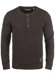 !Solid Terrance Herren Strickpullover Feinstrick Pullover Mit Rundhals Und Knopfleiste, Größe:M, Farbe:Coffee Bean Melange (8973)