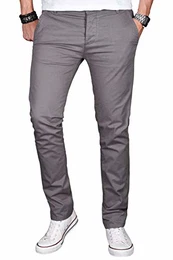 A. Salvarini Herren Designer Chino Stretch Stoff Hose Chinohose Regular Slim mit Elasthananteil AS024 [AS-024-Grau-W38 L32]