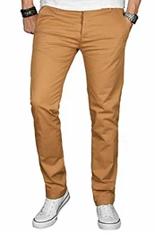A. Salvarini Herren Designer Chino Stretch Stoff Hose Chinohose Regular Slim mit Elasthananteil AS024 [AS-024-Camel-W32 L32]