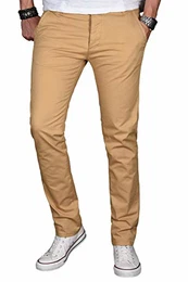 A. Salvarini Herren Designer Chino Stretch Stoff Hose Chinohose Regular Slim mit Elasthananteil AS024 [AS-024-Beige-W32 L32]